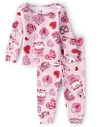 Baby And Toddler Girls Valentine's Day Doodle Snug Fit Cotton Pajamas - cameo | The Children's Place