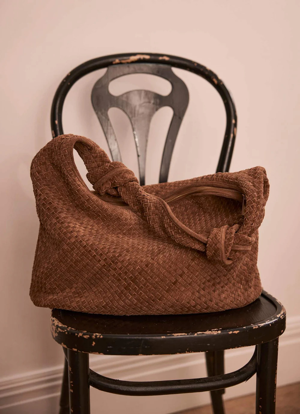 Nora Tan Woven Suede Knot Detail Bag | Mint Velvet