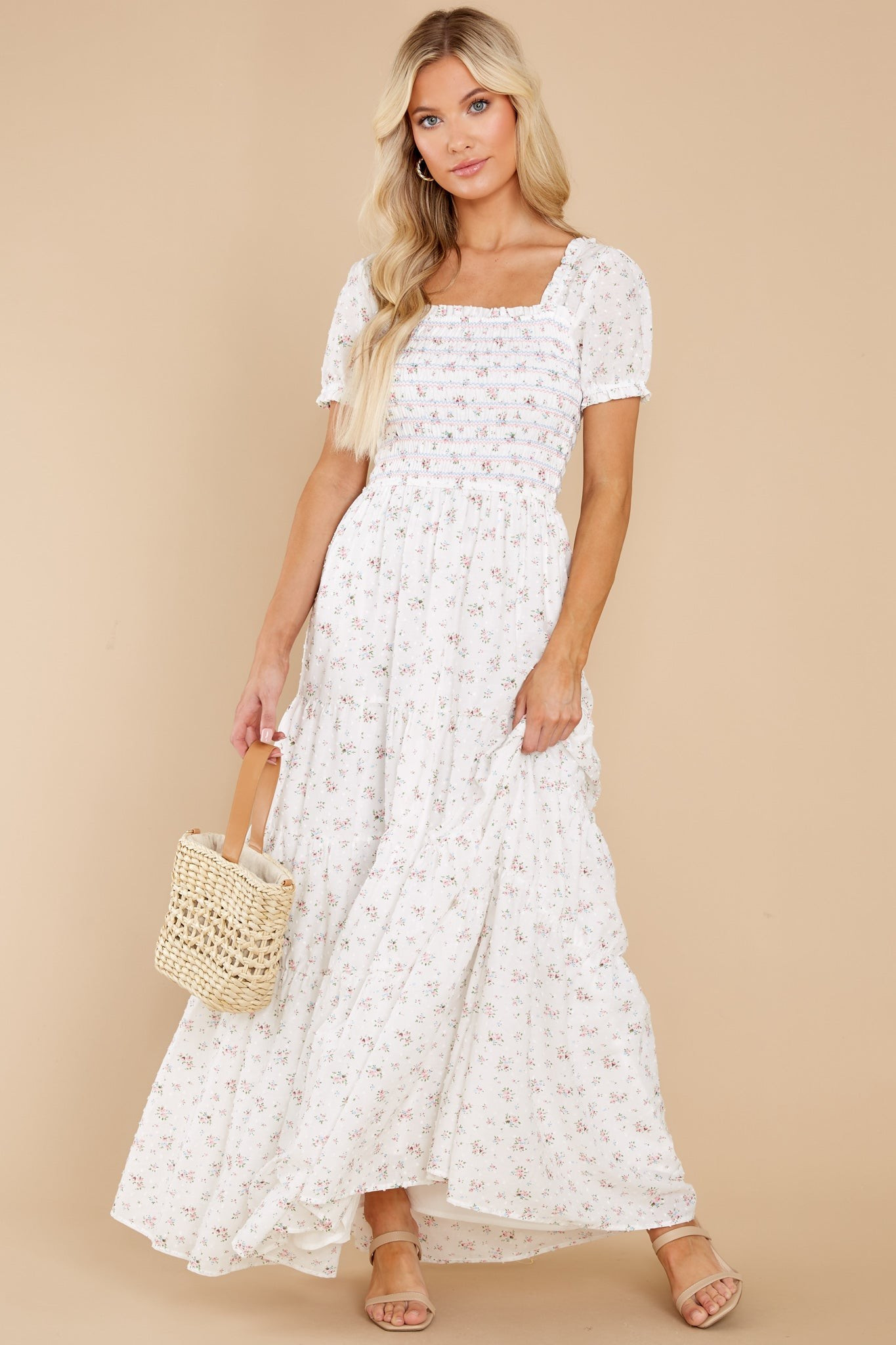 Tagalongs White Floral Print Maxi Dress | Red Dress 