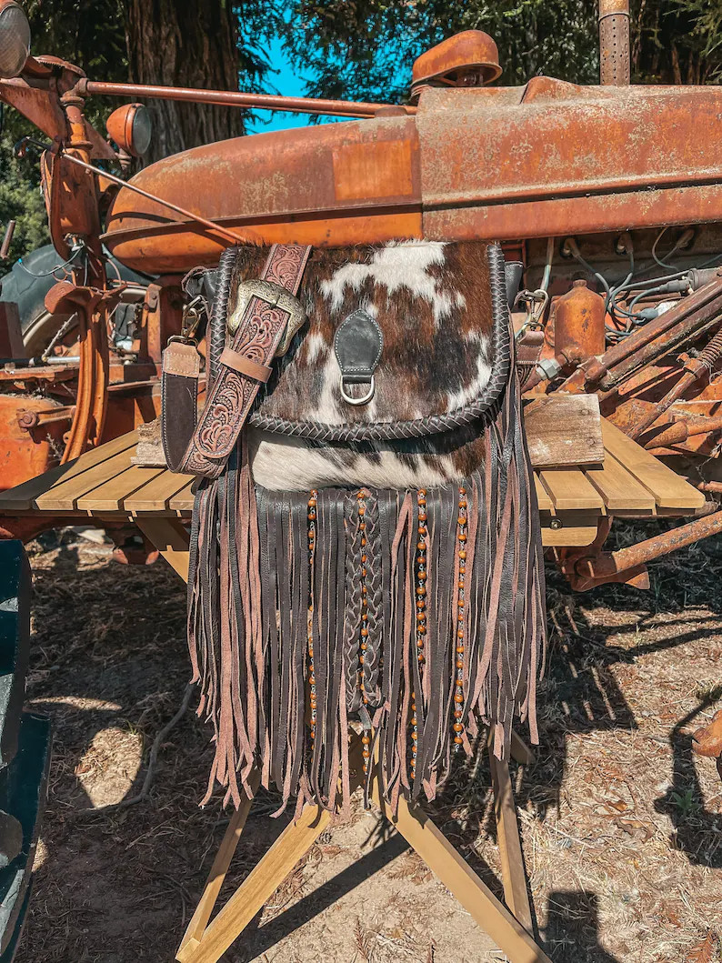 Haute Southern Hyde X Beth Marie Cowhide Fringe Leather Western Purse - Etsy | Etsy (US)