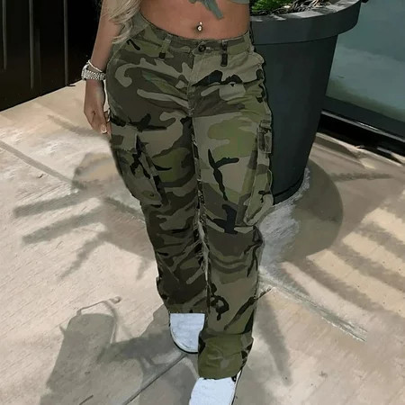 Edvintorg Camouflage Cargo Pants Women Streetwear Women s High Waist Straight Tube Loose Cargo Pants Hip Hop Trousers Camouflage XXL | Walmart (US)