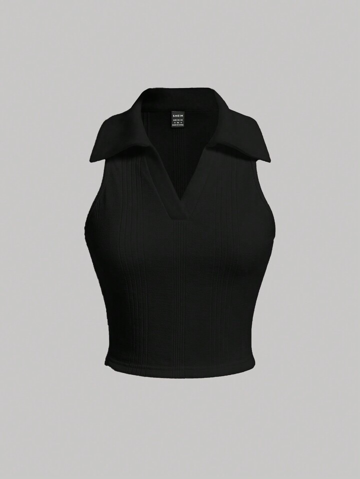 SHEIN MOD Women's Solid Color Turn-Down Collar Tank Top For Summer | SHEIN