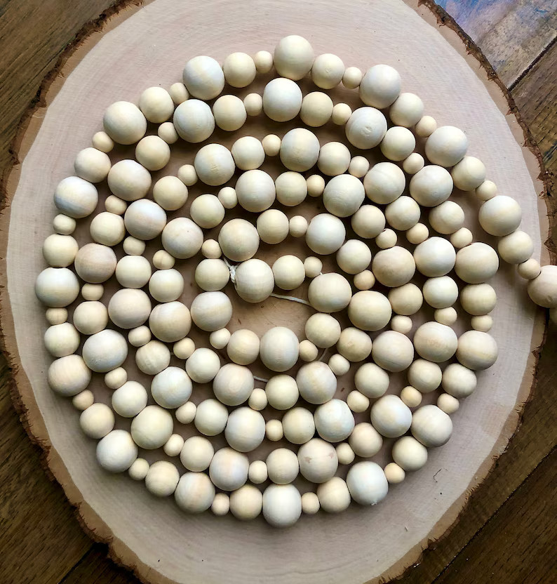 Long wood bead garland/Christmas Garland/Tree Garland/Holiday Garland/Farmhouse Garland/Modern Ga... | Etsy (US)