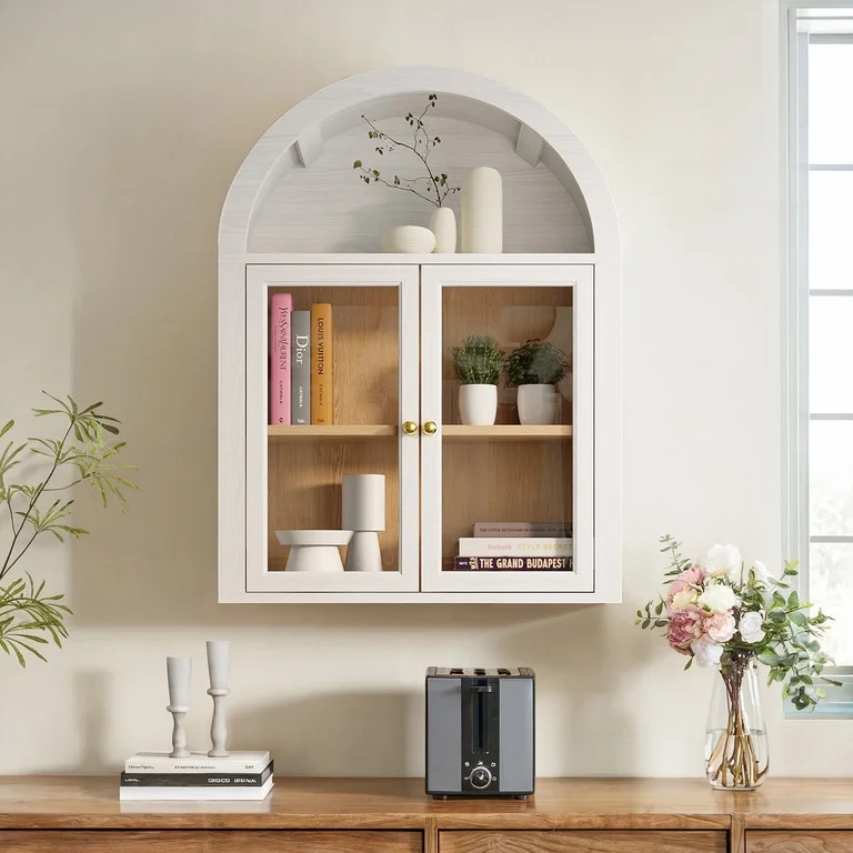 POLIHOME Arched Wall Mounted Display Medicine Cabinets with Tempered Glass Doors and Adjustable S... | Walmart (US)