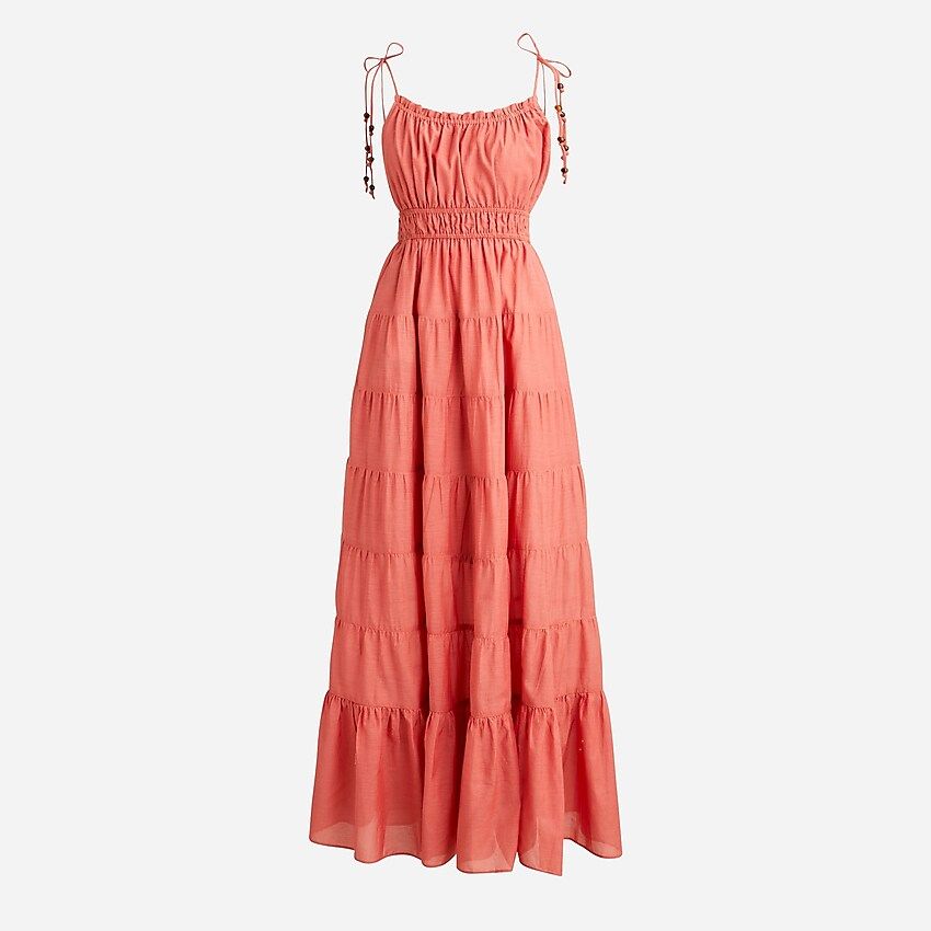 Tie-shoulder cotton voile tiered dress | J.Crew US