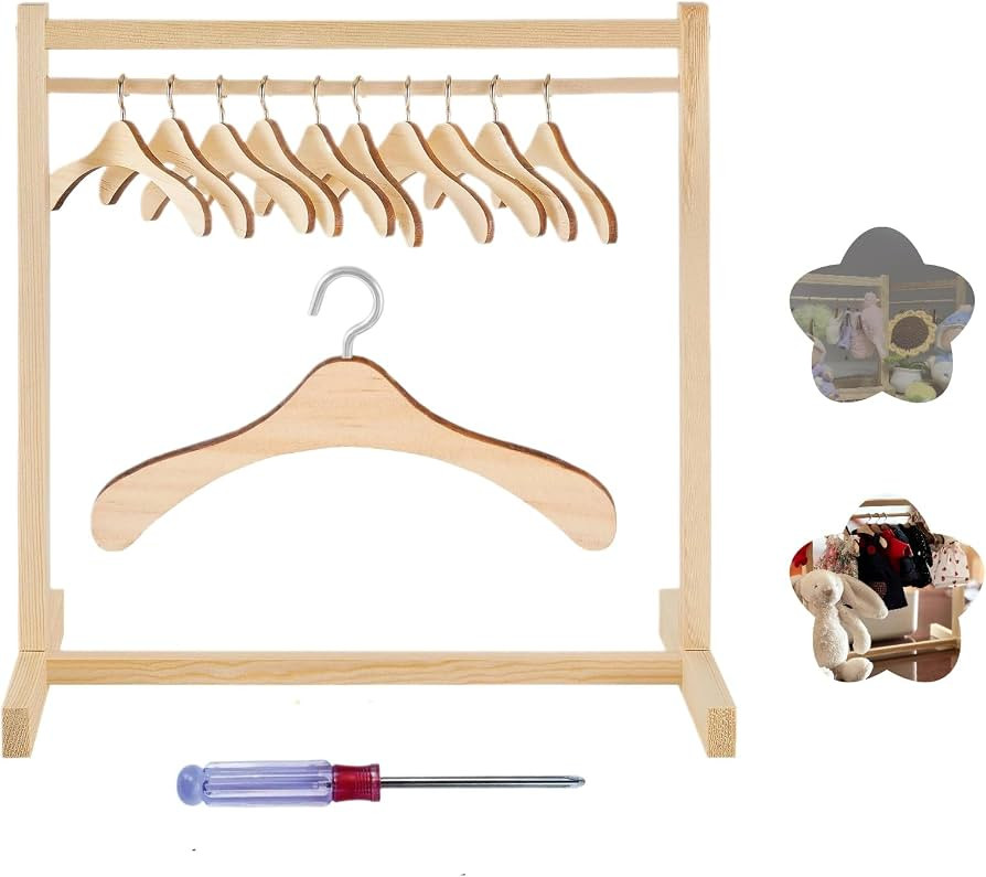 12 Pcs Doll Garment Rack - with Wooden Clothes Hanger, 18 CM Girl Mini Closet Clothes Hanger, Sui... | Amazon (US)