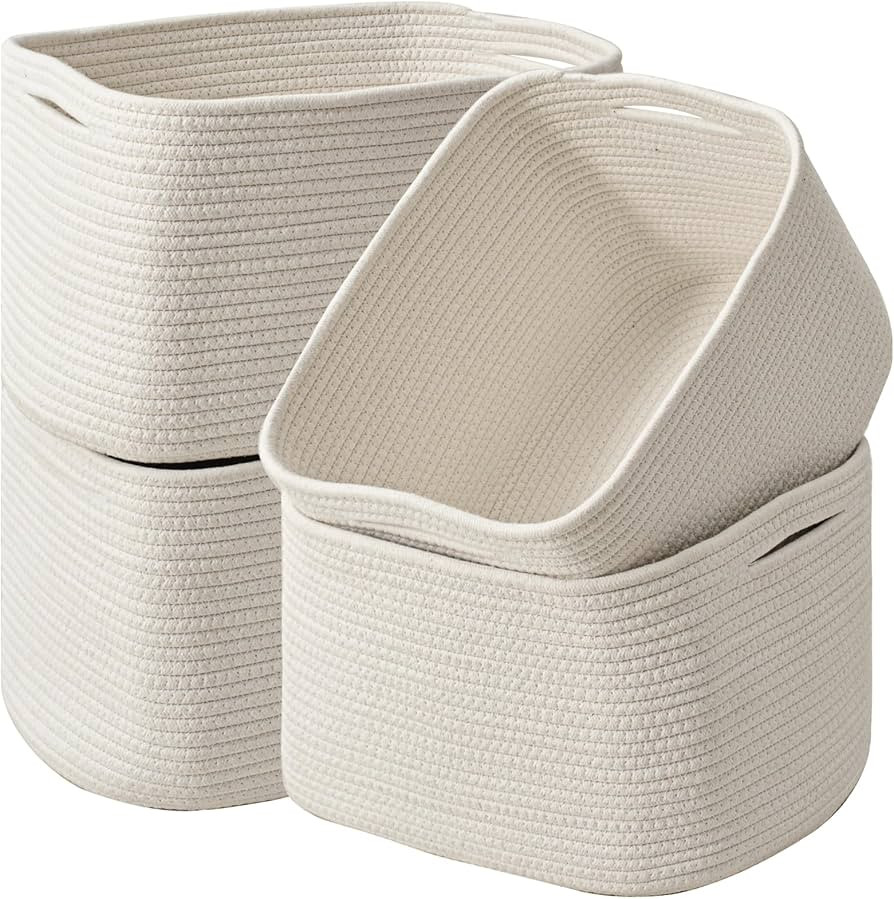 Storage Baskets for Organizing & Shelves, Woven Cotton Rope Organization Bins for Dog Toys, Cloth... | Amazon (US)
