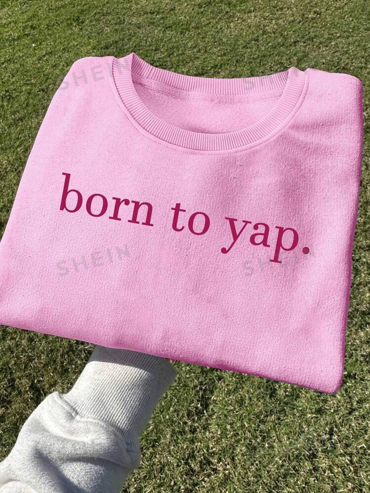 SHEIN EZwear Plus Size Autumn/Winter Casual Letter Printed Fleece Sweatshirt | SHEIN