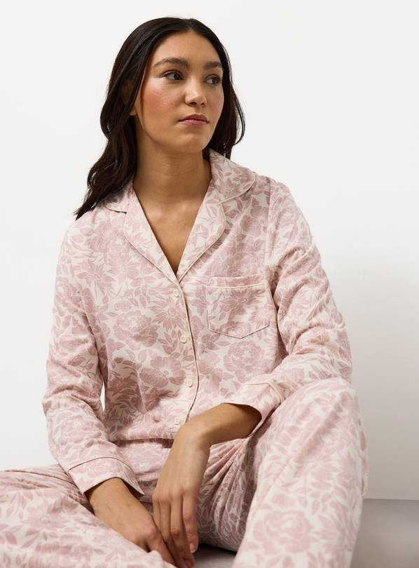 Pink Floral Print Jersey Traditional Pyjamas L | Tu Clothing