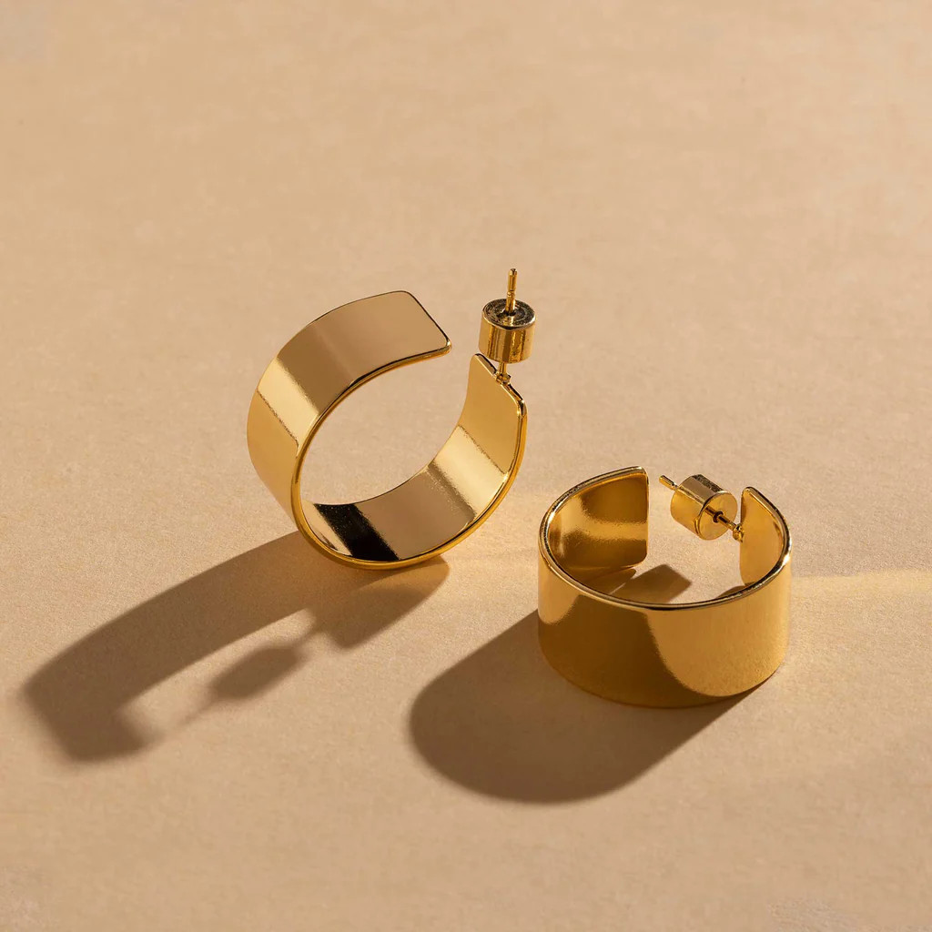 Gold Wide Flat Hoops | Nickel and Suede