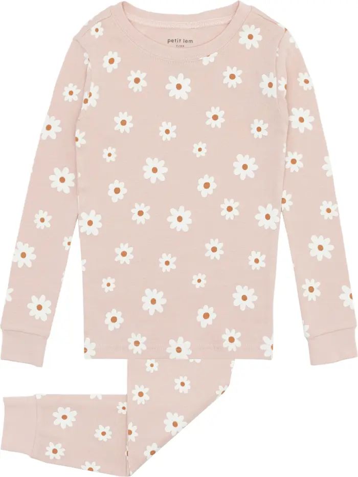 Petit Lem Glow in the Dark Daisy Print Organic Cotton Two-Piece Pajamas | Nordstrom | Nordstrom
