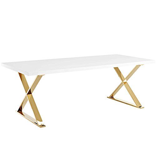 Modway Sector 87" Modern Dining Table with Gold Stainless Steel Metal X-Base in White Gold | Amazon (US)