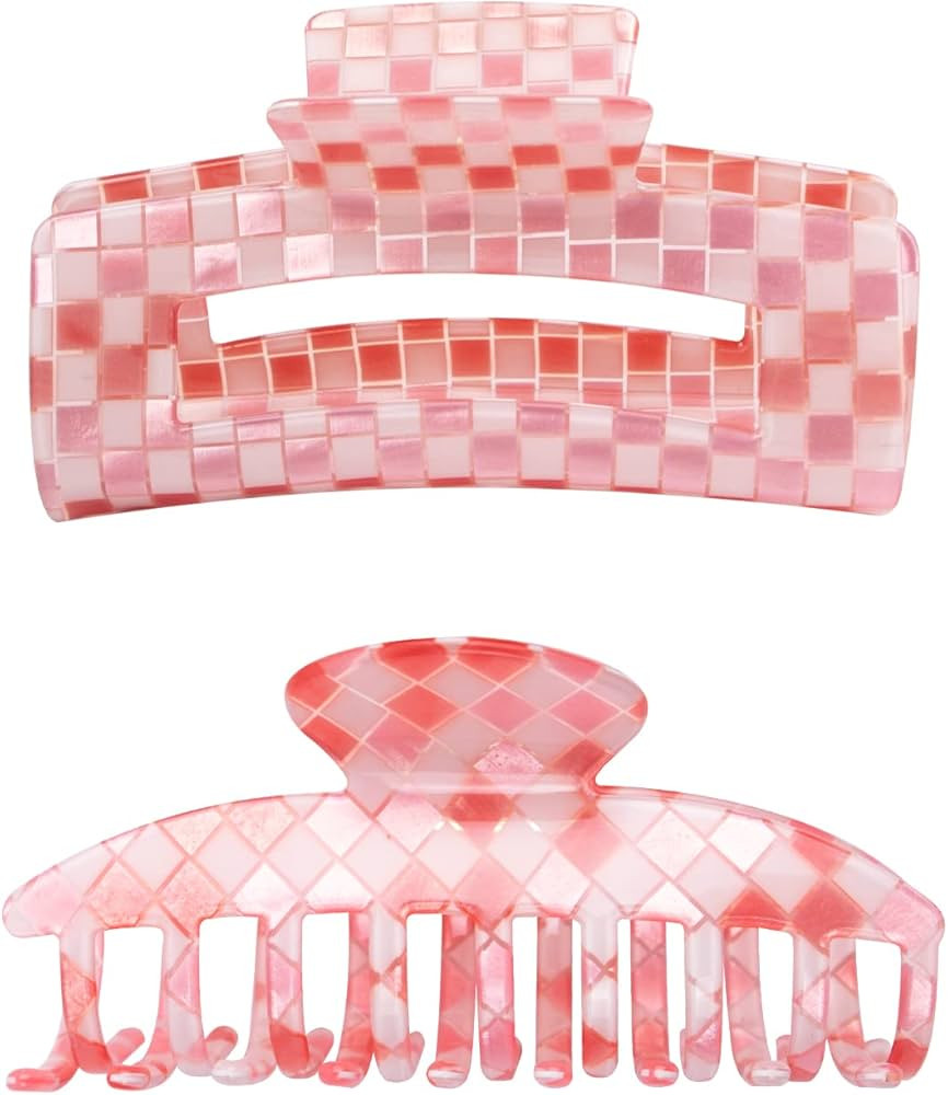 Hair Claw Clips for Women, Large Hair Clips for Thick Hair and Thin Hair, Vintage Checkered Claw ... | Amazon (US)