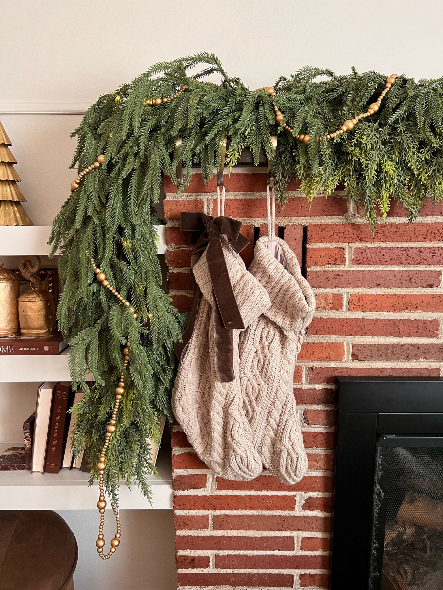 Neutral Christmas stockings from Target for only $10! I added a brown velvet bow from last year and it’s perfect! 

#LTKHome #LTKHoliday