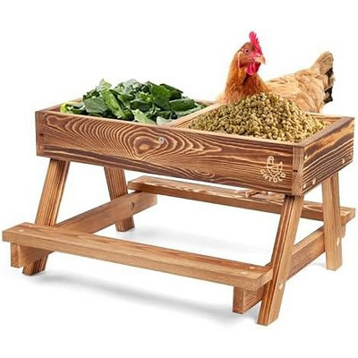 Itopfox Chicken Feeder Kit Handmade Carbonized Wood Picnic Table 17 x 7.9 Inch Mesh Bottom Keeps Food Dry for Poultry and Wild Birds | Target