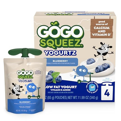 GoGo squeeZ yogurtZ Blueberry, 3 oz (Pack of 4), Kids Snacks Made from Real Yogurt and Fruit, Pantry Friendly, No Fridge Needed, Gluten Free and Nut Free, BPA Free Pouches (Packaging May Vary) | Amazon (US)