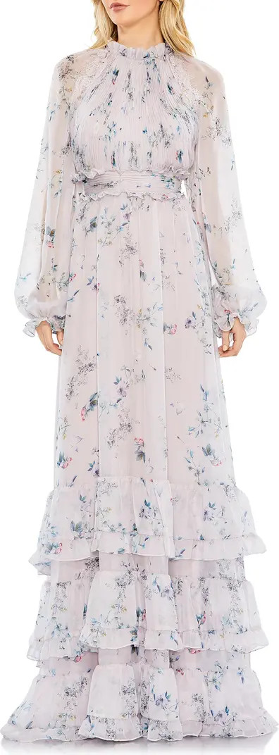 Floral Print Ruffle Long Sleeve Chiffon Maxi Dress | Nordstrom