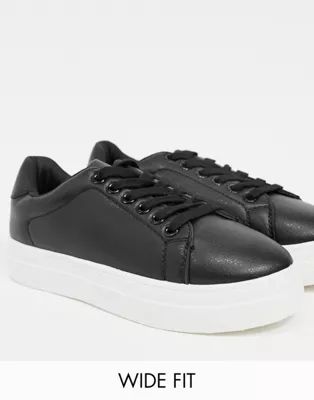 London Rebel wide fit flatform lace-up sneakers in black | ASOS (Global)