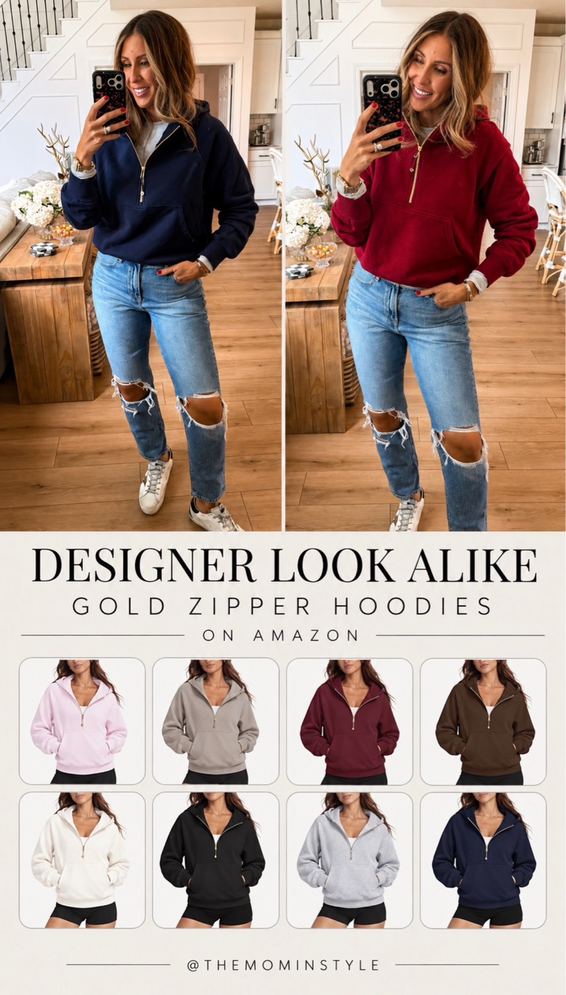 Gold, zipper hoodies, designer look alike run true to size

#LTKootd #LTKgrwm #LTKOver40