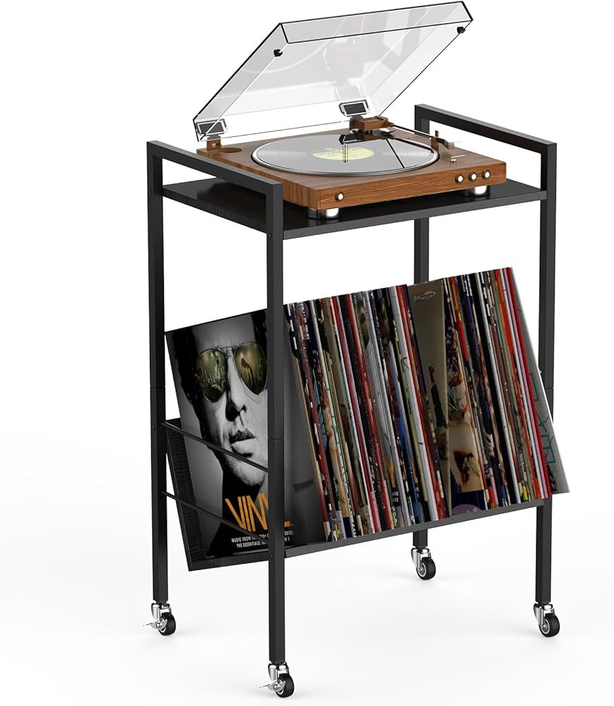 NORCEESAN Record Player Stand Turntable Stand with Record Storage 2 Tier Vinyl Player Stand Recor... | Amazon (US)