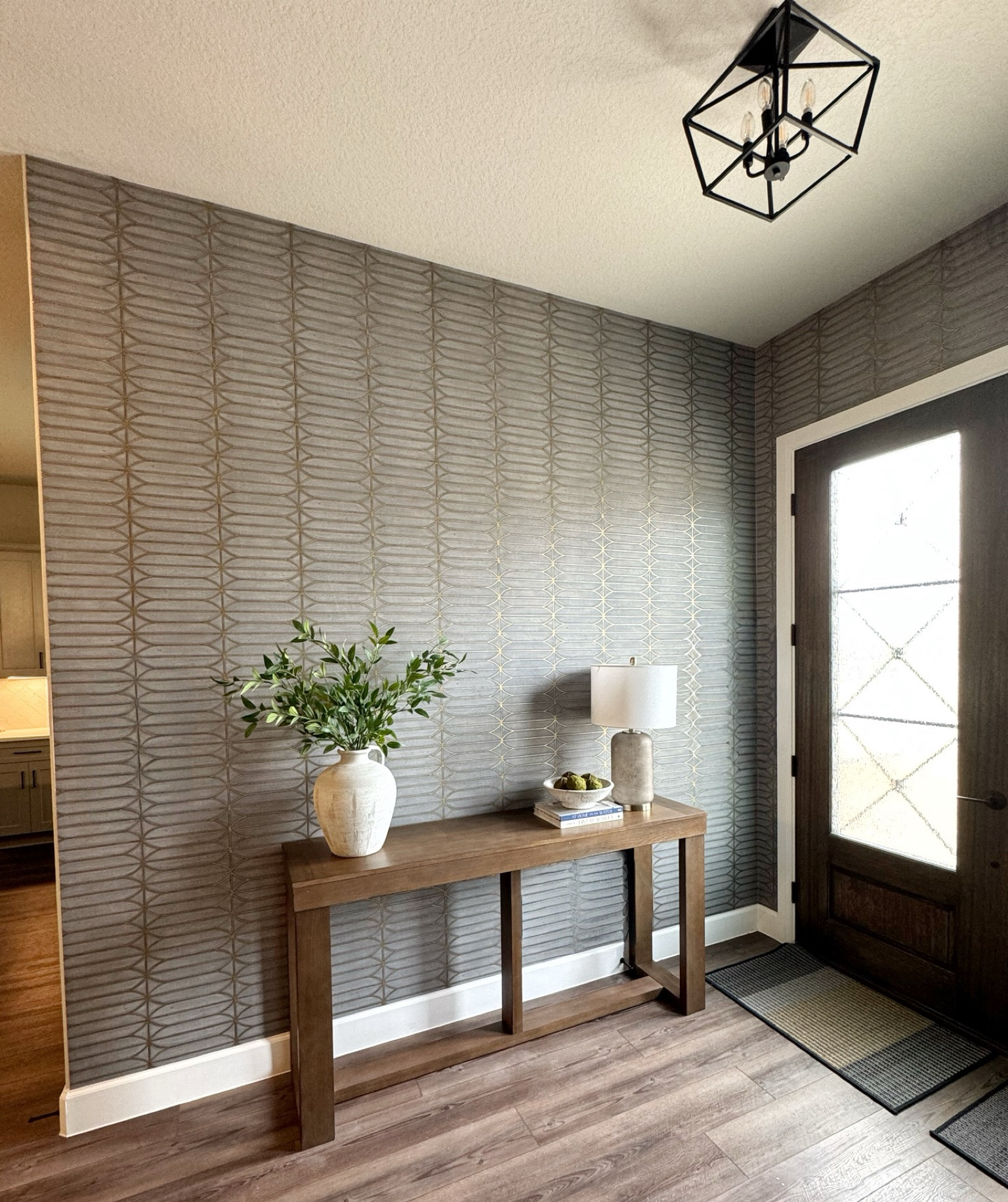 This wallpaper 🩶 This lake house 🩶 This entryway 🩶
#wallpaper #entryway #entrydecor #consoletable #consolestyling 

#LTKhome