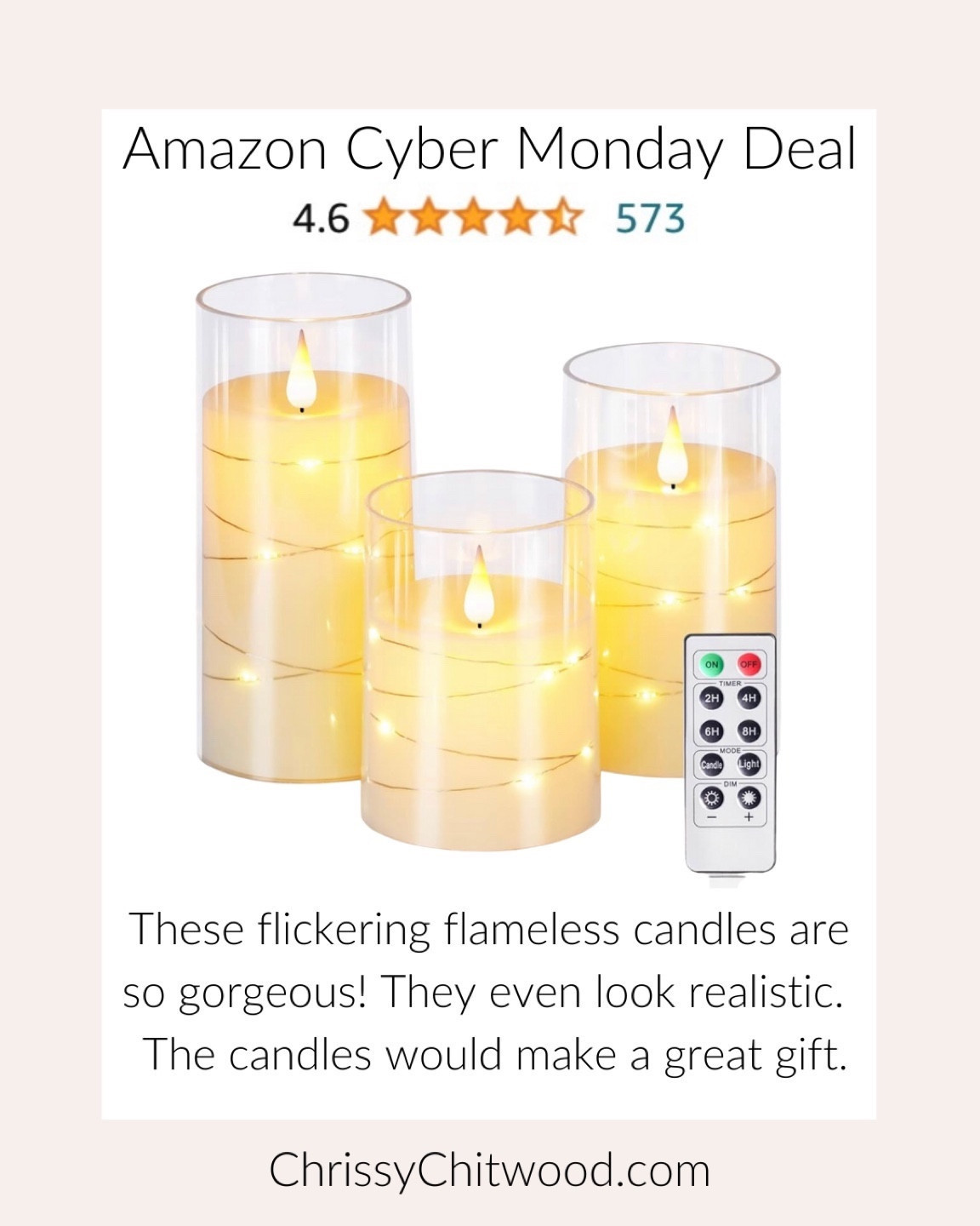 Amazon Cyber Monday Deal: These flickering flameless candles are so gorgeous! They even look realistic. The candles would make a great gift.

I’ve also linked more favorite finds that are on Amazon Cyber Monday Deals!

Amazon find, home fav, gift idea for her

#LTKCyberWeek #LTKsalealert #LTKGiftGuide