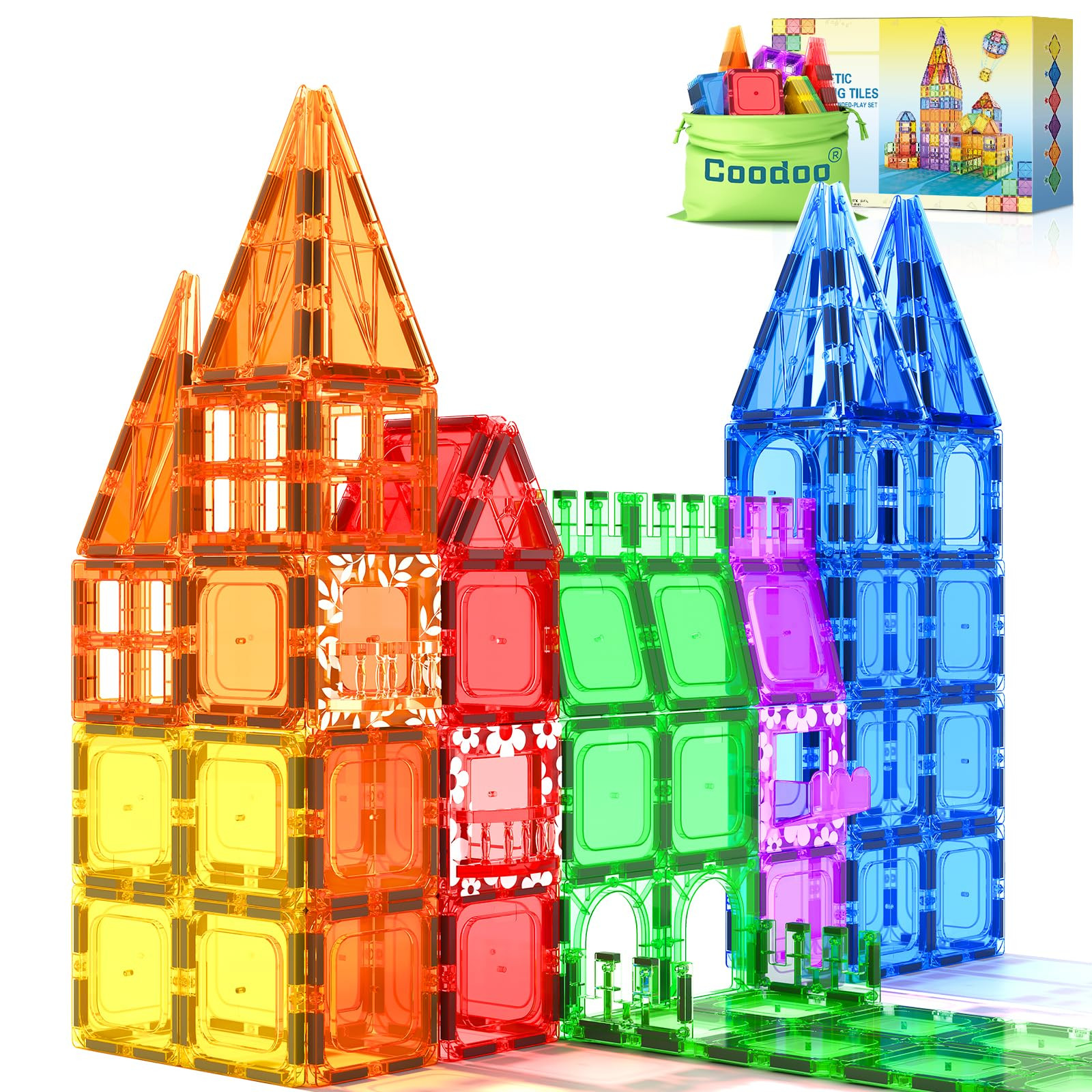 Coodoo 60 PCS Magnetic Building Tiles Kids Toys STEM Magnetic Blocks Sensory Toys Kids Games Magn... | Amazon (US)