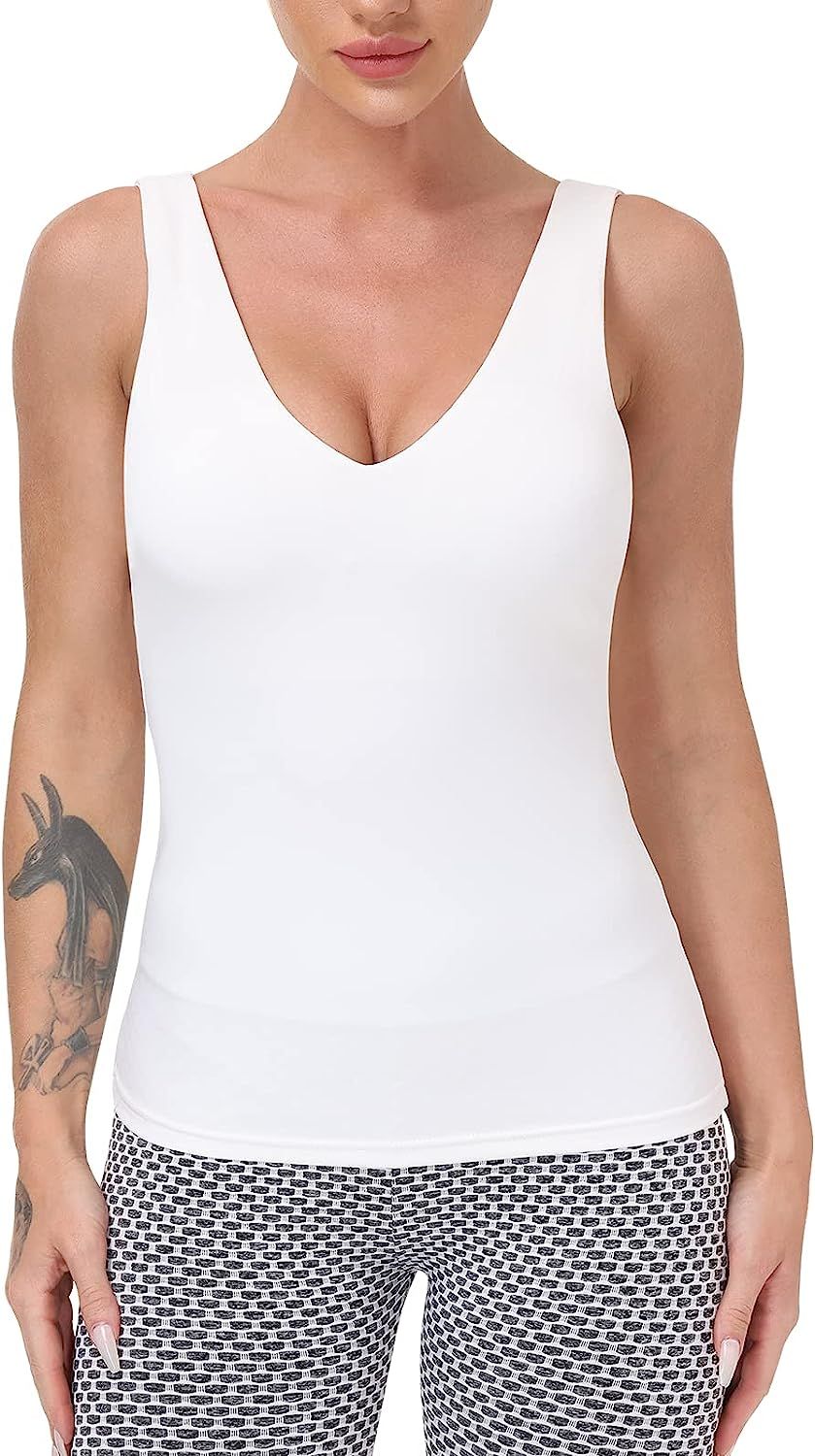 Workout Tops for Women Yoga Tank Tops with Built in Bra Wirefree Padded Yoga Bras Gym Running Ath... | Amazon (US)