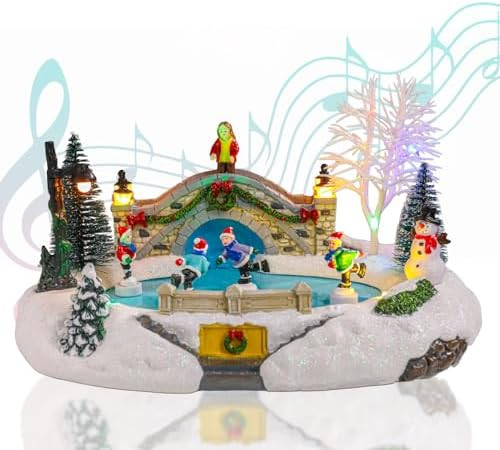 Vigdur Christmas Snow Village - Animated Christmas Village Skating Pond with Colorful Lights & 8 ... | Amazon (US)