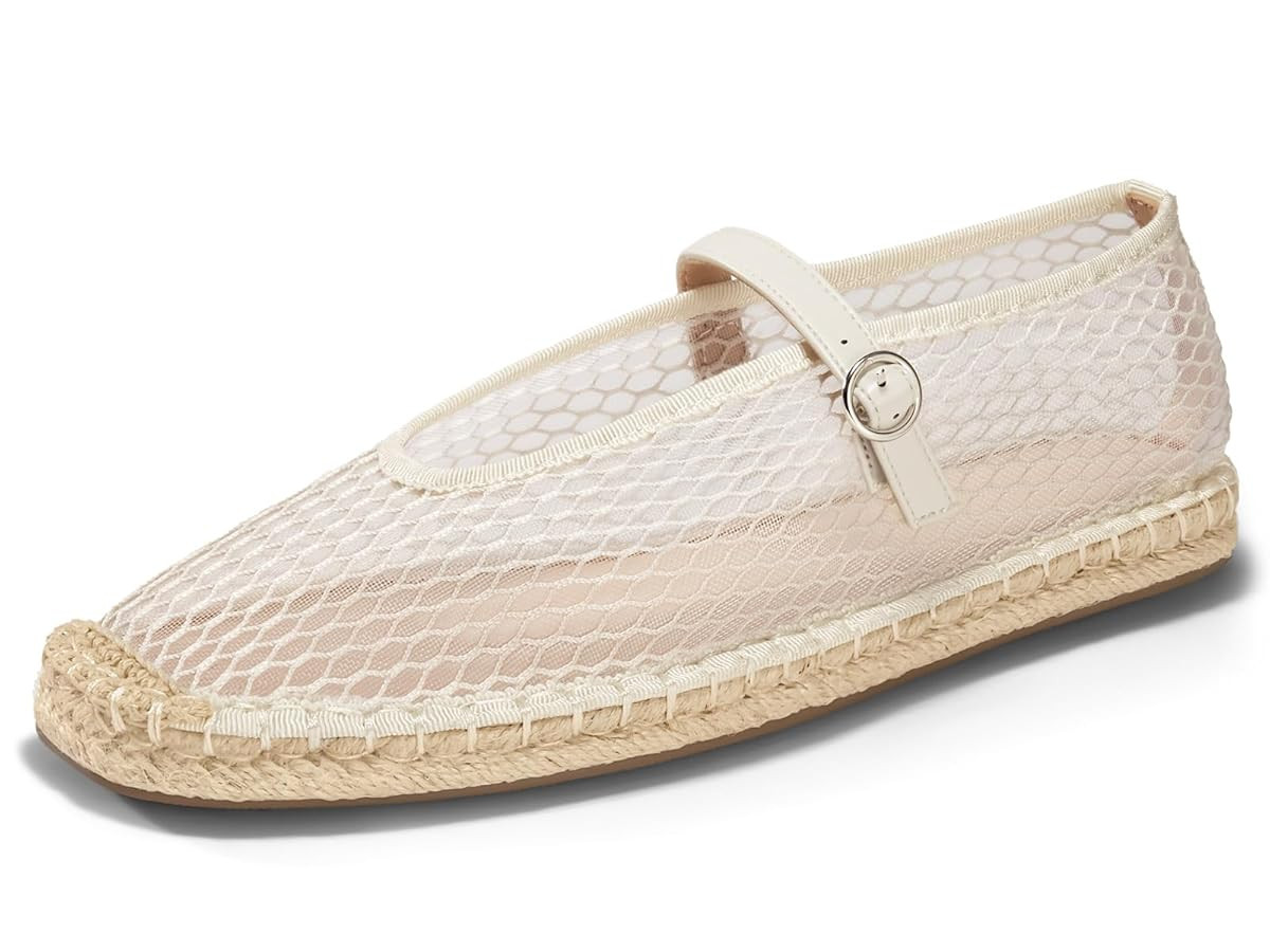 Coutgo Womens Espadrilles Mary Jane Flats Closed Sqaure Toe Mesh Ballet Flats Comfortable Dress S... | Amazon (US)