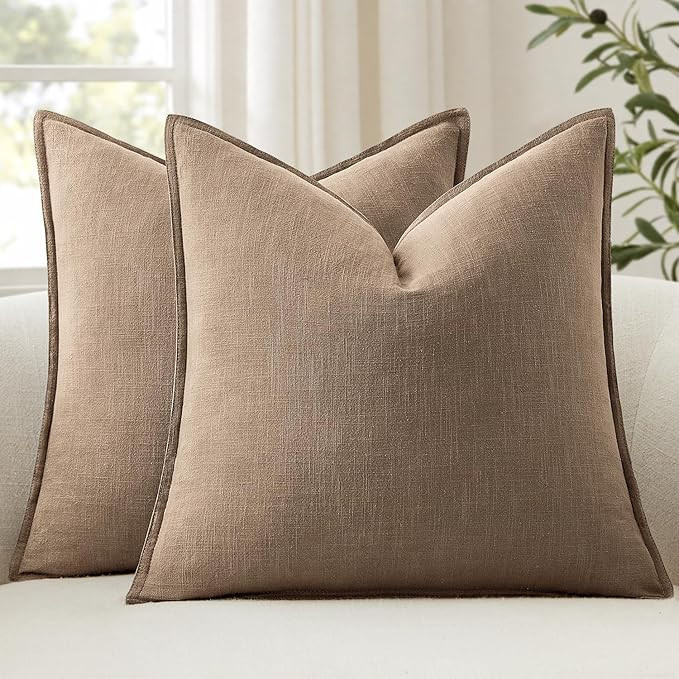Pack of 2 Decorative Linen Pillow Covers Coco Brown Euro Sham Neutral Farmhouse Boho Soild Cushio... | Amazon (US)