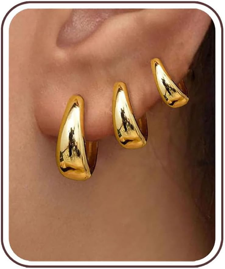 3 Pairs Gold Hoop Earrings Set for Women Trendy Chunky Small Huggie Jewelry | Amazon (US)