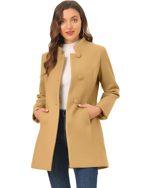 Allegra K Women's Winter Overcoat Mid-Long Stand Collar Single Breasted Coat Outerwear | Amazon (US)