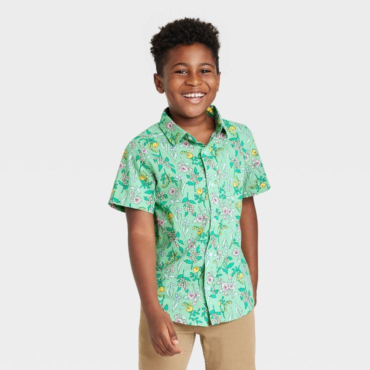 Boys' Floral Button-Down Short Sleeve Woven Shirt - Cat & Jack™ Green | Target