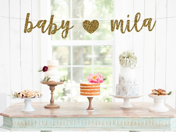 Baby Name banner, Baby Shower Banner with personalized name, Gold Glitter party decor, Baby Announce | Etsy (US)