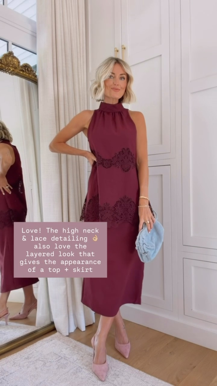Ok I cannot get over this dress! The color is so good, and the lace detailing is beautiful! Definitely a dress you can wear for a fall wedding! Wearing XS!

Loverly Grey, Zara, fall wedding guest dress, burgundy dress, pink heels, cocktail dress

#LTKSeasonal #LTKWedding
