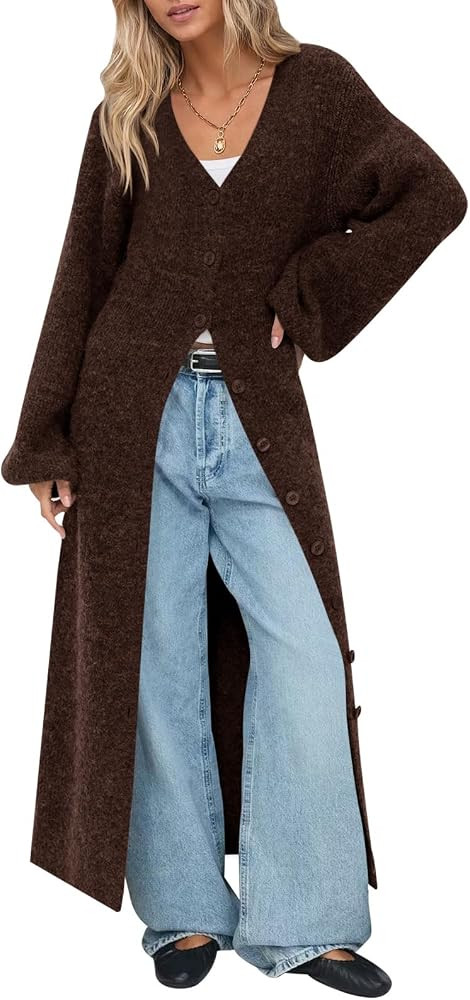 Saodimallsu Womens Oversized Long Cardigans Button Up V Neck Sweater Coats | Amazon (US)