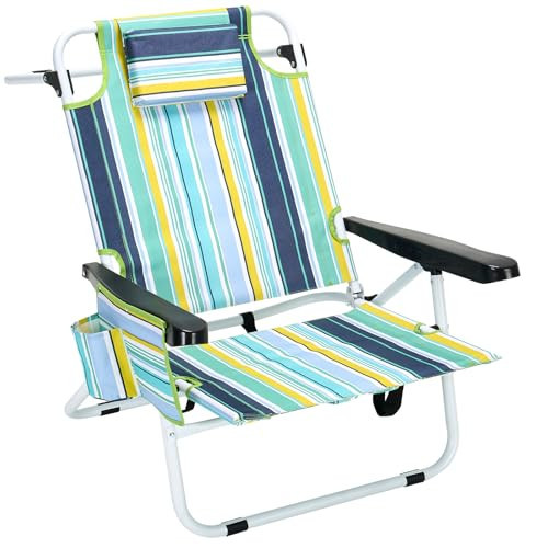 MOPHOTO Beach Chairs for Adults, Backpack 5-Position Tanning Chair with Cooler Bag & Cup Holder, Heavy Duty Lay Flat Reclining for Beach, Patio, Camping, Supports 350 lbs | Amazon (US)