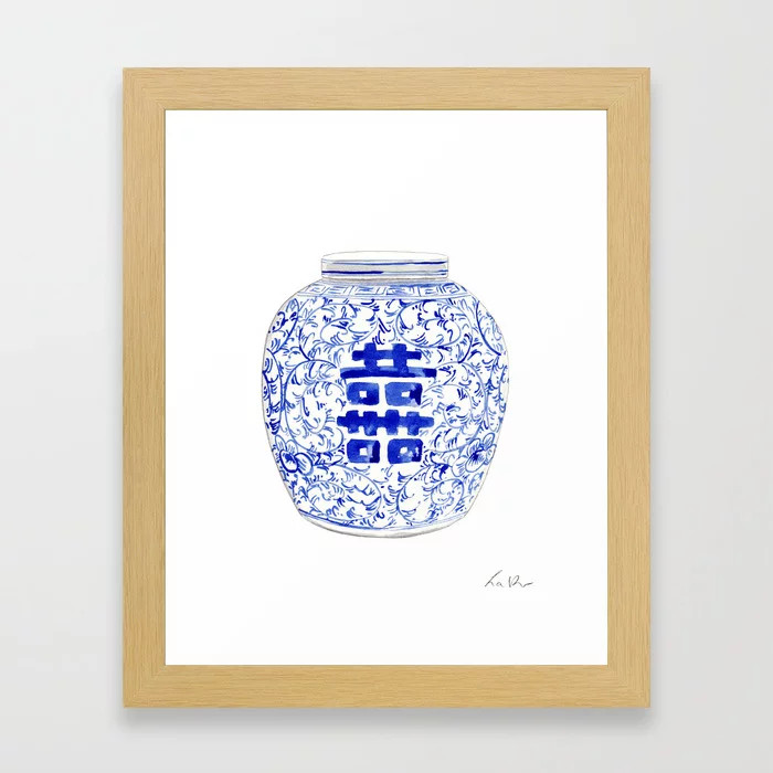 Blue And White China Ginger Jar 8 Framed Art Print by Laurarowstudio - Conservation Natural - X-Smal | Society6