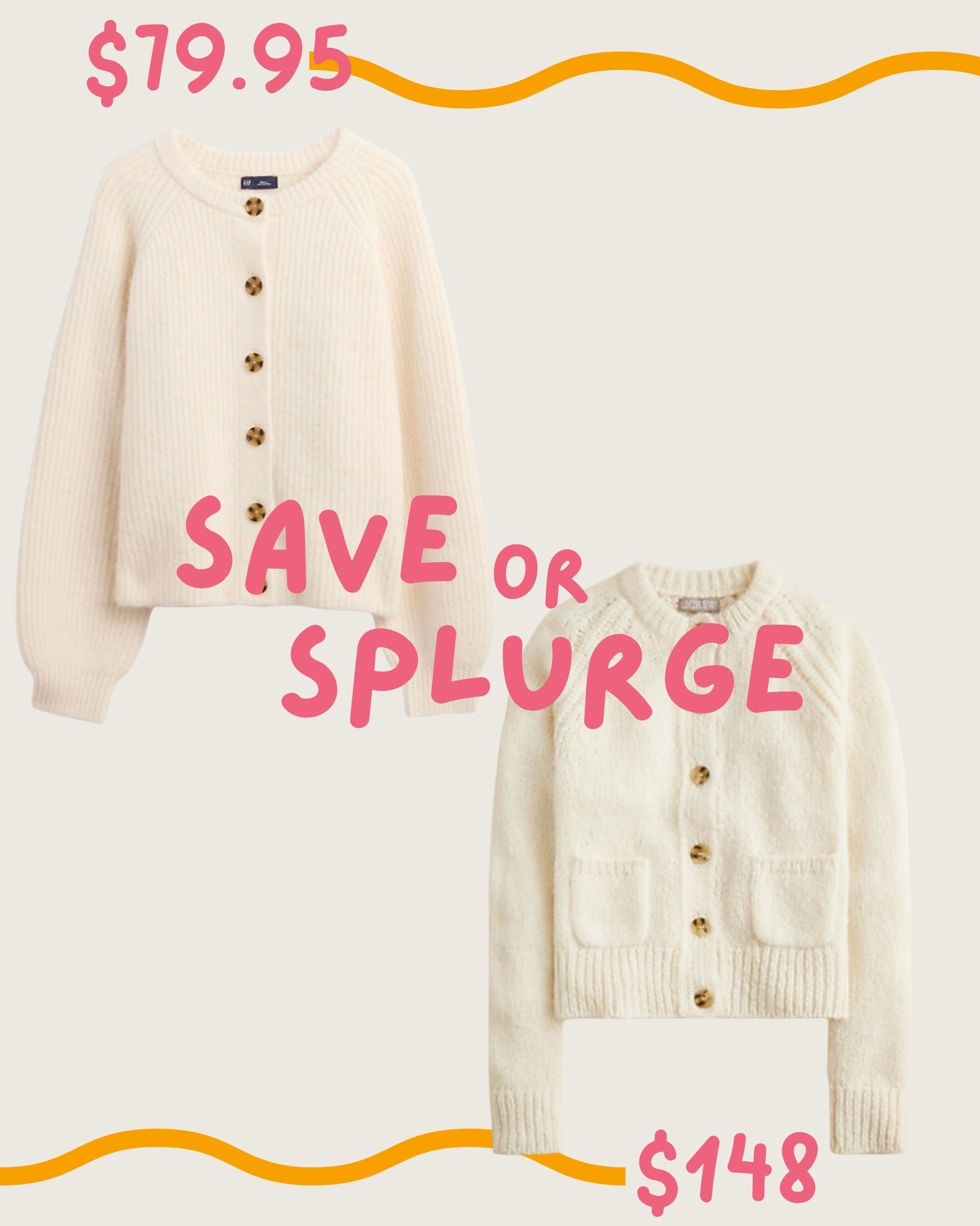 Save or splurge? ✨

Cozy neutrals with and tortoise buttons — yes please! 🙋🏻‍♀️

Save: GAP’s soft faux-mohair shaker-stitch cardigan (79.95) — oversized, cropped, and made with recycled fibers  

Splurge: J.Crew’s wool-alpaca blend cardigan ($148) — a classic knit with patch pockets and timeless tortoise buttons.

Whether you’re dressing for the office, travel days, or layering over fall dresses, this is the kind of staple piece you’ll reach for all season long.

#LTKFindsUnder100 #LTKSaleAlert #LTKWorkwear