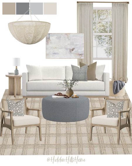 Modern-transitional living room mood board, cozy family room design, neutral living room inspo #sofa #rug 

#LTKhome #LTKsalealert #LTKfamily