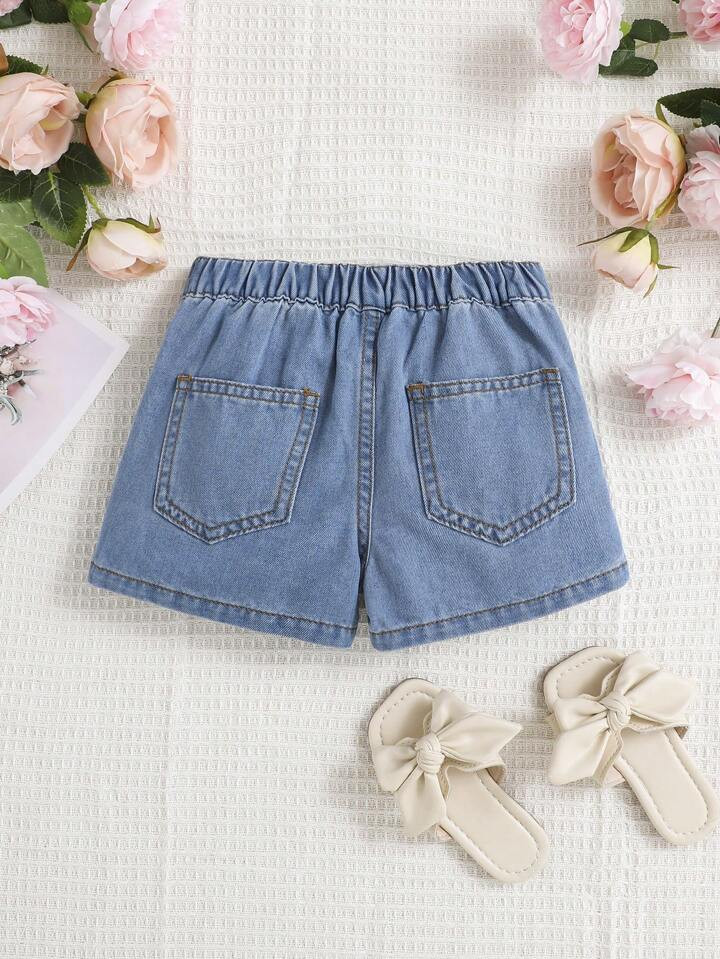 SHEIN Young Girl Ruffle Trim Denim Skort | SHEIN