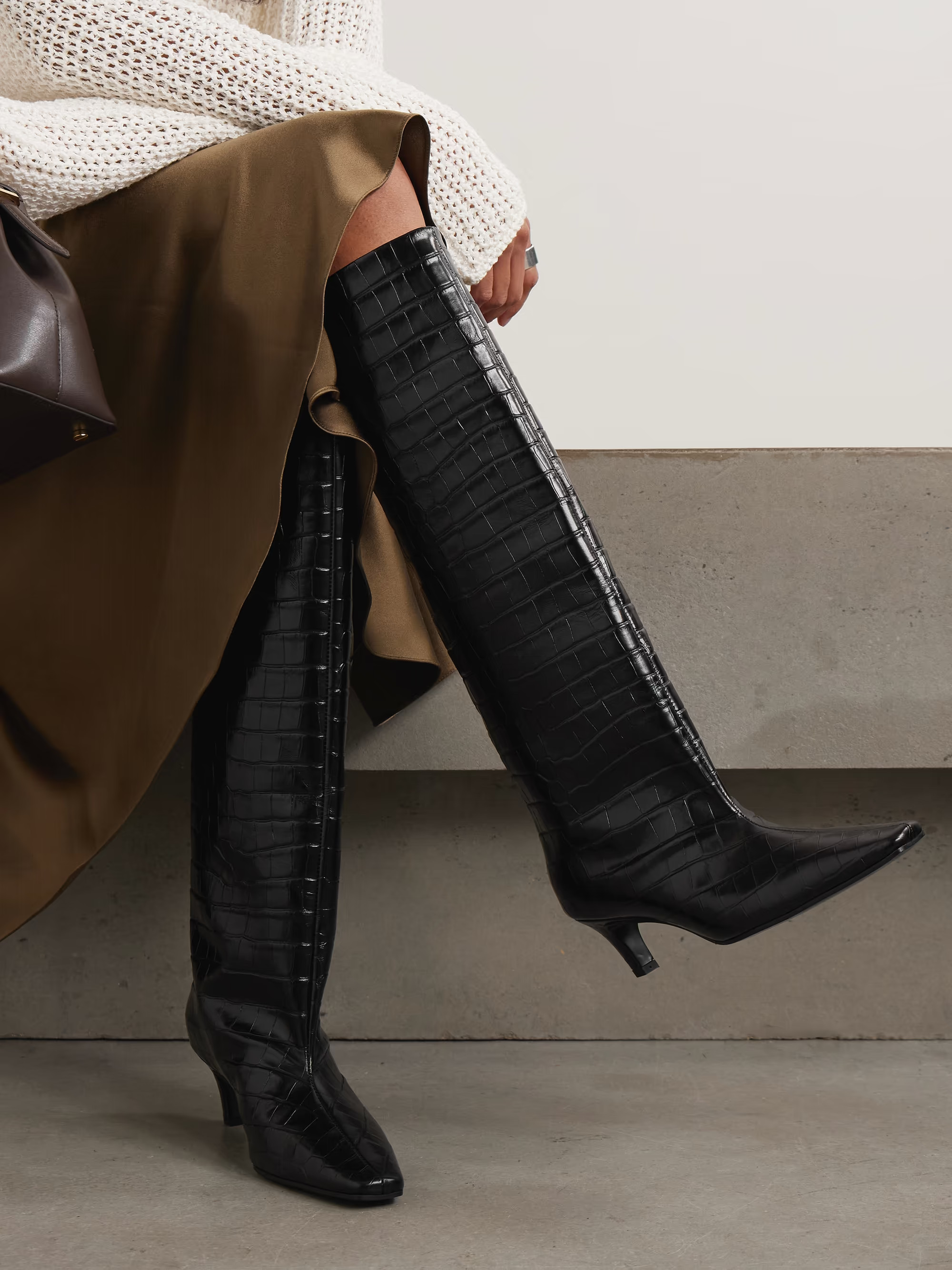 Croc-effect leather knee boots | NET-A-PORTER (US)
