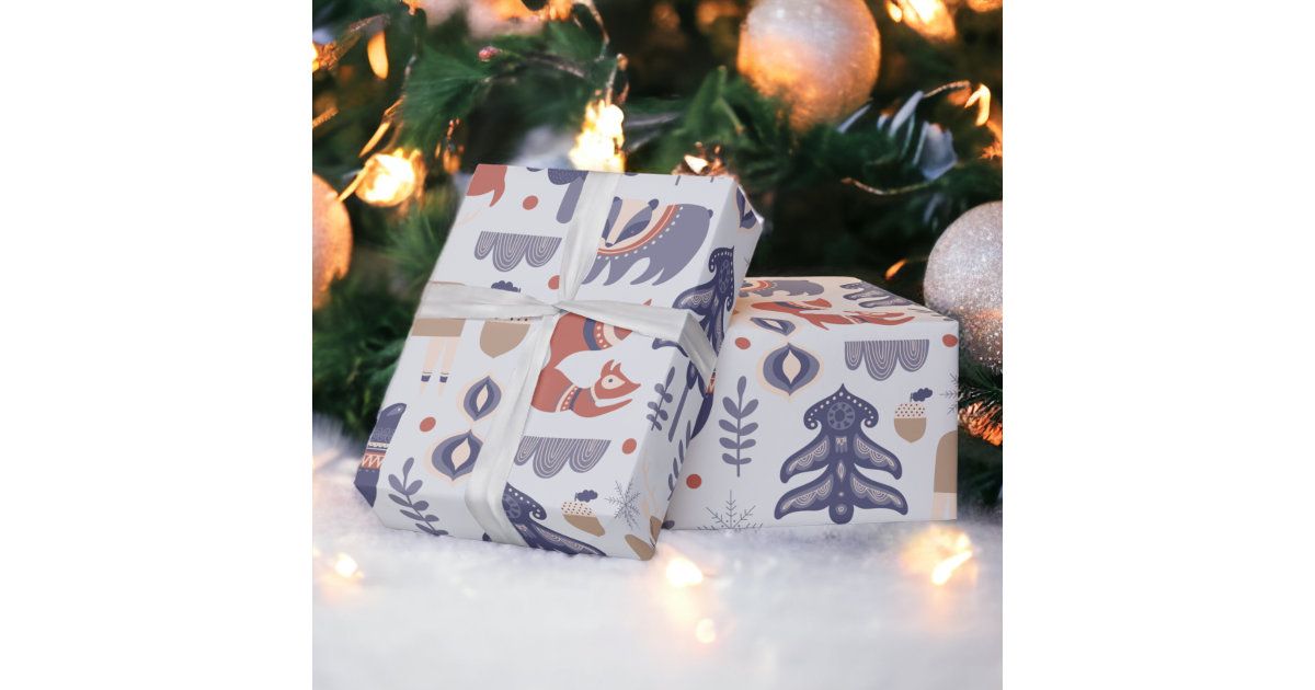 Scandinavian Woodland Animals Christmas Wrapping Paper | Zazzle