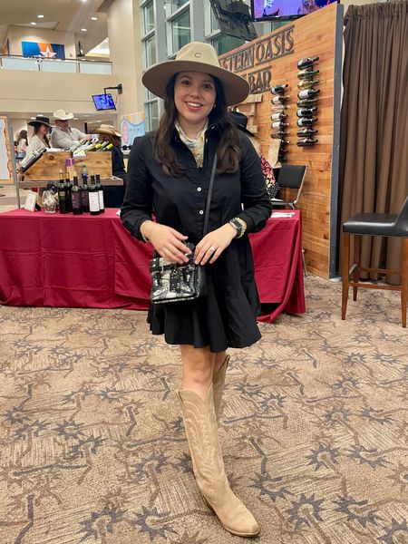 What to wear to rodeo  Rodeo look for Houston rodeo
Tecovas suede boots, Charlie 1 Horse hat and shirt dress with vintage Hermes scarf 


#LTKshoecrush #LTKstyletip