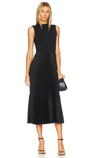 Pleat Combo Satin Dress in Black | Revolve Clothing (Global)