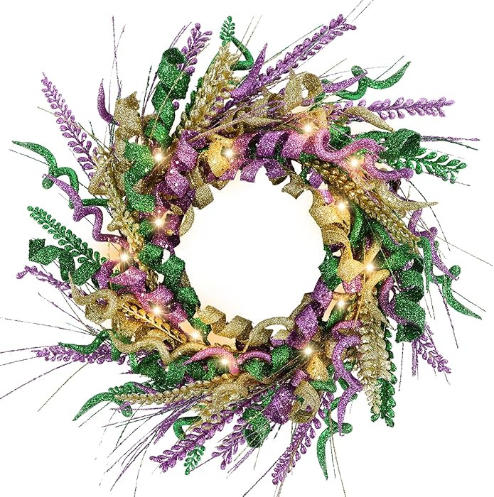 DR.DUDU Mardi Gras Wreath Decorations, 16 Inch Wreaths Decor for Front Door with Glittered Purple... | Amazon (US)