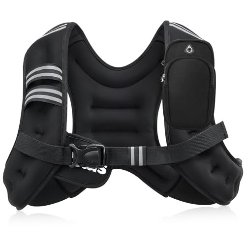 ZELUS Weighted Vest, 6lb/8lb/12lb/16lb/20lb/25lb/30lb Weight Vest with Reflective Stripe for Workout, Strength Training, Running, Fitness, Muscle Building, Weight Loss, Weightlifting, Black(6 lb) | Amazon (US)