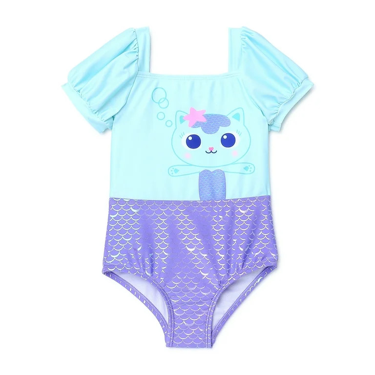 Character Toddler Girl Puff-Sleeve One-Piece Swimsuit, Sizes 12M-5T - Walmart.com | Walmart (US)