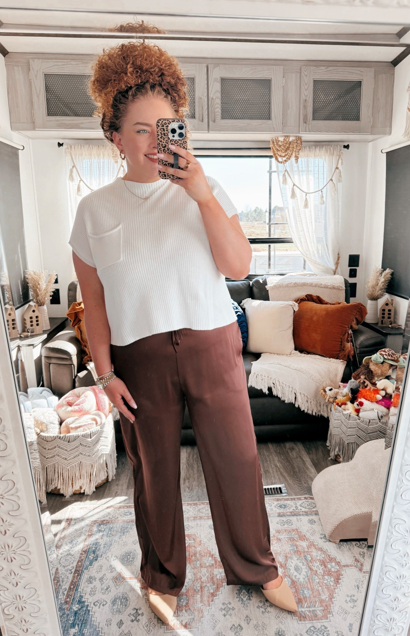 This one feels like a little “elevated comfy” moment ✨ Lightweight sweater + silky pants + neutral mules = effortless chic for spring🤎 spring outfit | cozy chic outfit | amazon fashion | amazon outfit | white short sleeve sweater | lightweight sweater outfit | brown silky pants | satin pants outfit | wide leg pants outfit | neutral outfit | neutral mules outfit | effortless style | comfy chic | casual chic outfit | brunch outfit | weekend outfit | running errands outfit | polished casual | capsule wardrobe outfit | mom outfit | travel outfit | everyday outfit | spring wardrobe essentials | easy outfit idea | affordable fashion | amazon finds

#LTKootd #LTKMidsize #LTKdayinmylife